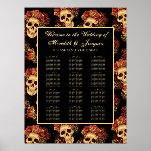 Gothic Skull Halloween Black Seating Chart Poster (Vorne)