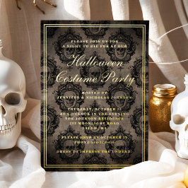 Gothic Skull Halloween Kostüm Party Gold Folieneinladung
