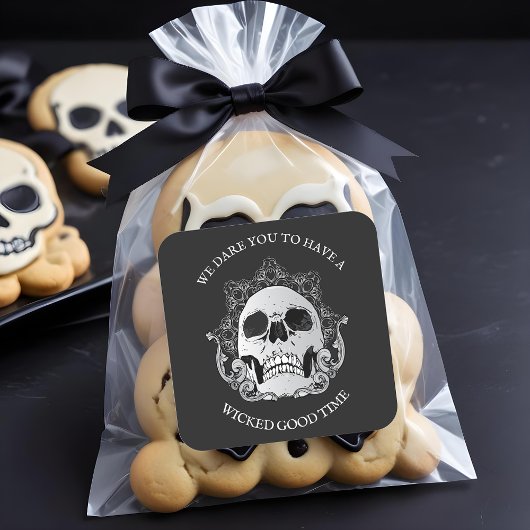 Gothic Skull-Halloween-Party Quadratischer Aufkleber