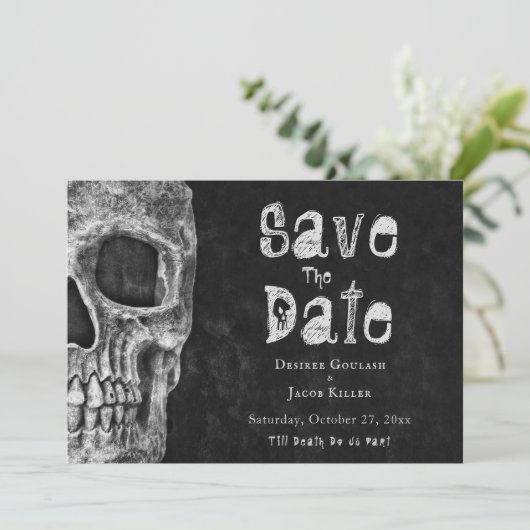 Gothic Skull Halloween Save the Date (Stehend Vorderseite)