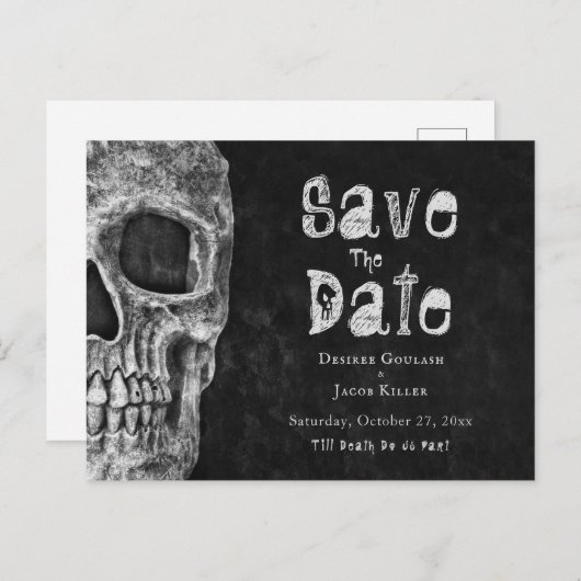 Gothic Skull Halloween Save the Date Ankündigungspostkarte (Vorne/Hinten)