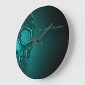 Gothic Skull Head Aquamarin Green Tattoo Shop Große Wanduhr (Winkel)