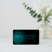 Gothic Skull Head Aquamarin Green Tattoo Shop Visitenkarte (Stehend Vorderseite)