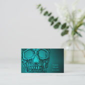 Gothic Skull Head Aquamarin Green Tattoo Shop Visitenkarte (Stehend Vorderseite)