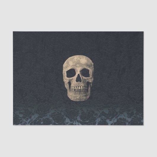 Gothic Skull Head Beige Black Navy Blue Floral Seidenpapier (Vorderseite)