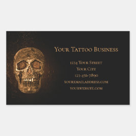 Gothic Skull Head glühend Gold Black Tattoo Shop Rechteckiger Aufkleber