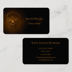 Gothic Skull Head Gold Metallic Tattoo Artist Visitenkarte