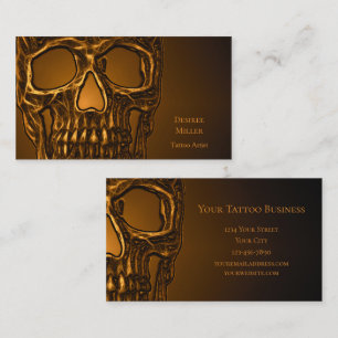Gothic Skull Head Gold Metallic Tattoo Shop Visitenkarte