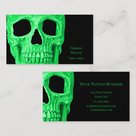 Gothic Skull Head Green Neon Black Tattoo Shop Visitenkarte (Vorne/Hinten)