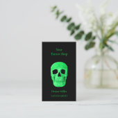 Gothic Skull Head Green Neon Black Tattoo Shop Visitenkarte (Stehend Vorderseite)