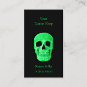 Gothic Skull Head Green Neon Black Tattoo Shop Visitenkarte (Vorderseite)