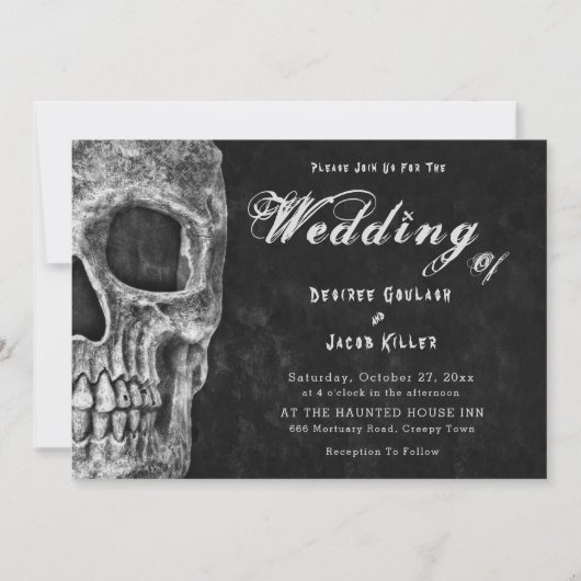 Gothic Skull Head Hallowedding Ankündigung (Vorderseite)