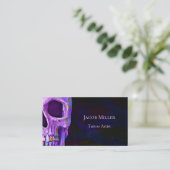 Gothic Skull Head Lila Blue Tattoo Shop Visitenkarte (Stehend Vorderseite)