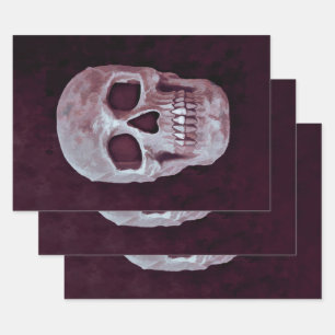 Gothic Skull Head Lila Coole Spooky Design Geschenkpapier Set