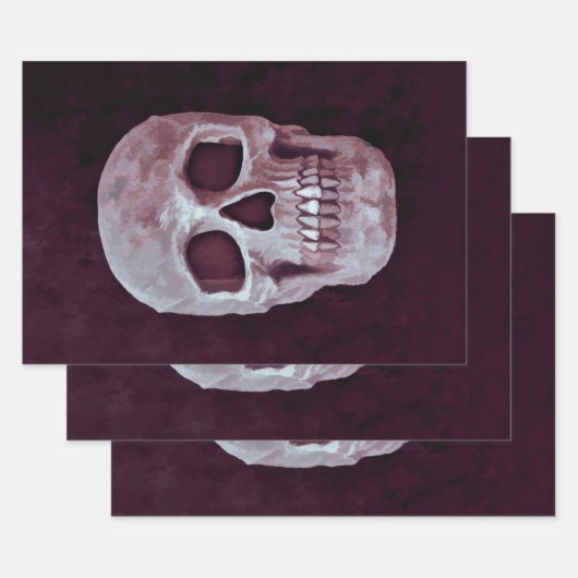 Gothic Skull Head Lila Coole Spooky Design Geschenkpapier Set (Set)