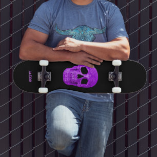 Gothic Skull Head Neon Lila Black Cool Skateboard
