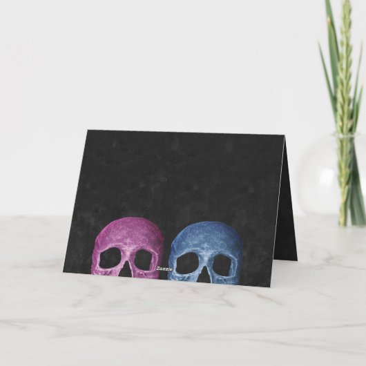 Gothic Skull Head Pink Blue Hallowedding Einladung (Rückseite)