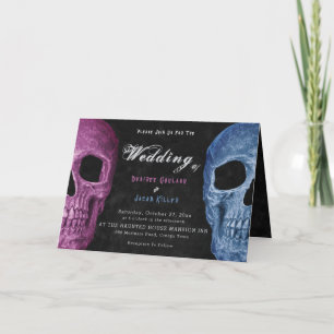 Gothic Skull Head Pink Blue Hallowedding Einladung