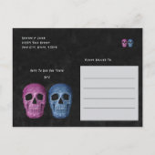 Gothic Skull Head Pink Blue Hallowedding Einladungspostkarte (Rückseite)