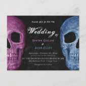 Gothic Skull Head Pink Blue Hallowedding Einladungspostkarte (Vorderseite)