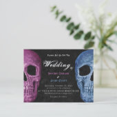 Gothic Skull Head Pink Blue Hallowedding Einladungspostkarte (Stehend Vorderseite)