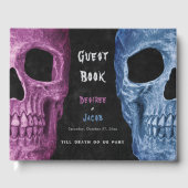 Gothic Skull Head Pink Blue Hallowedding Gästebuch (Vorderseite)