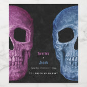 Gothic Skull Head Pink Blue Halloween Hochzeit Weinetikett (Einzelnes Label)