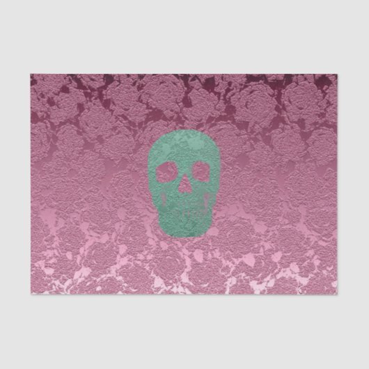 Gothic Skull Head Pink Green Girly Floral Design Seidenpapier (Vorderseite)