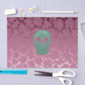 Gothic Skull Head Pink Green Girly Floral Design Seidenpapier (Handwerk)