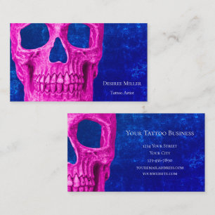 Gothic Skull Head Pink Royal Blue Tattoo Shop Visitenkarte