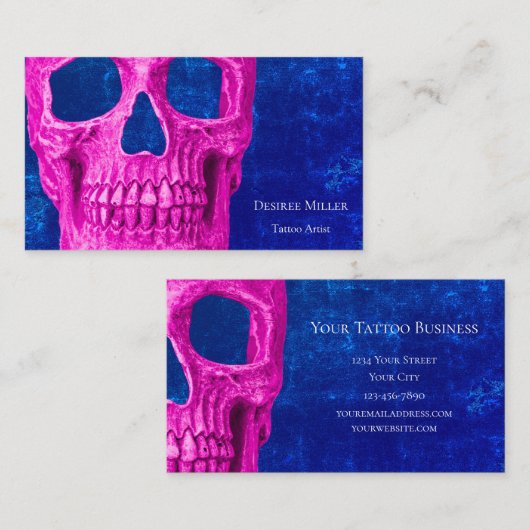 Gothic Skull Head Pink Royal Blue Tattoo Shop Visitenkarte (Vorne/Hinten)