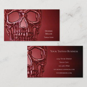 Gothic Skull Head Rot Schwarz Glühen Tattoo Shop Visitenkarte