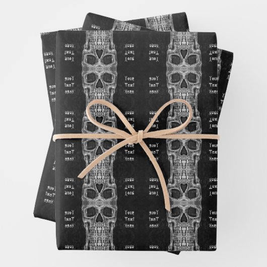 Gothic Skull Head Schwarz-Weiß-Muster Geschenkpapier Set (Beispiel)