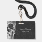 Gothic Skull Head Schwarz-Weiß Tattoo Shop Ausweis (Front with Lanyard)