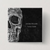 Gothic Skull Head Schwarz-Weiß Tattoo Shop Button (Vorderseite)