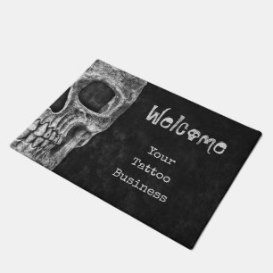 Gothic Skull Head Schwarz-Weiß Tattoo Shop Fußmatte
