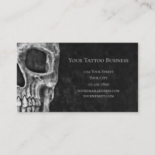 Gothic Skull Head Schwarz-Weiß Tattoo Shop Visitenkarte