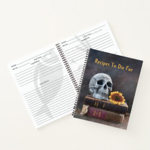 Gothic Skull Head Vintag Books Sonnenblumenrezepti Notizblock