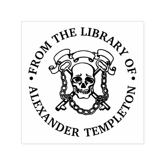 Gothic Skull, Keys, Chains Library Name Monogram Permastempel (Design)