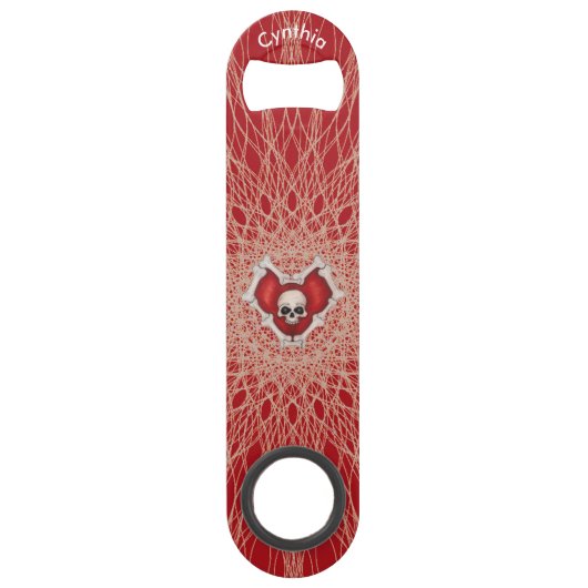 Gothic Skull Knochen Rotes Herz Spooky Spirallinie Speed Flaschenöffner (Vorderseite)