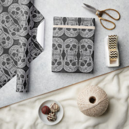 Gothic Skull Kopf Schwarz-Weiß Abstraktes Muster Geschenkpapier