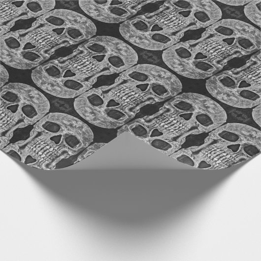 Gothic Skull Kopf Schwarz-Weiß Abstraktes Muster Geschenkpapier (Ecke)