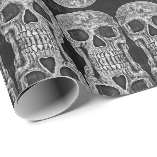 Gothic Skull Kopf Schwarz-Weiß Abstraktes Muster Geschenkpapier (Rolleneckpunkt)
