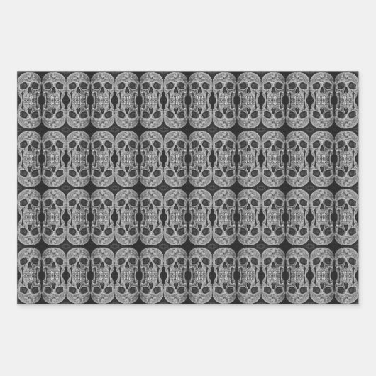 Gothic Skull Kopf Schwarz-Weiß Abstraktes Muster Geschenkpapier Set (Vorderseite 2)