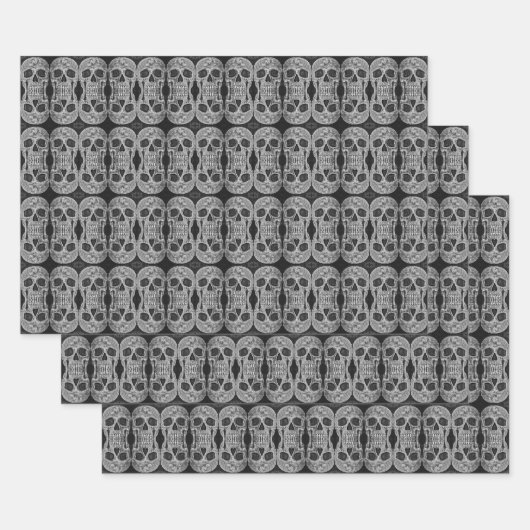 Gothic Skull Kopf Schwarz-Weiß Abstraktes Muster Geschenkpapier Set (Set)