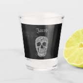 Gothic Skull Kopf Schwarz-Weiß Grunge Textur Schnapsglas (Vorderseite)
