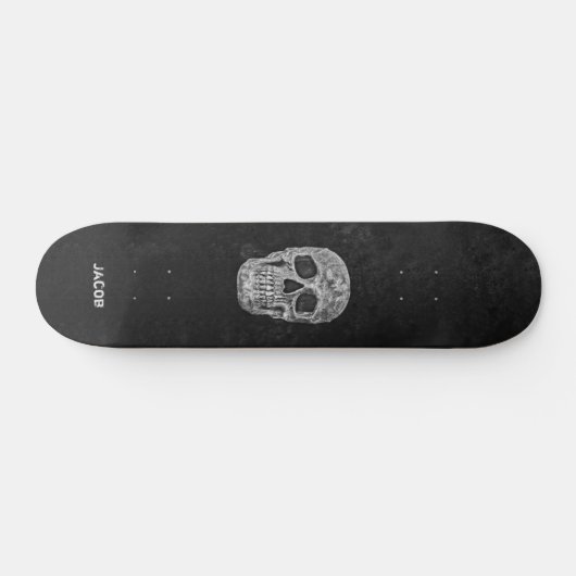 Gothic Skull Kopf Schwarz-Weiß Grunge Textur Skateboard (Horizontal)