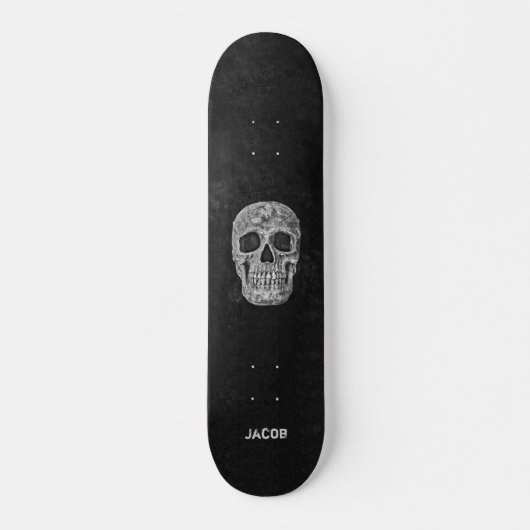 Gothic Skull Kopf Schwarz-Weiß Grunge Textur Skateboard (Vorne)