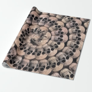 Gothic Skull Kopf Vintage Sepia abstraktes Muster Geschenkpapier