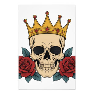 Gothic Skull-Krone mit roten Rosen – Dunkler Biker Fotodruck